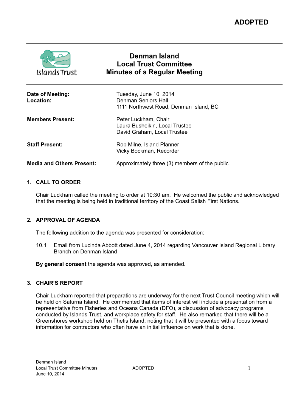 Minutes of the Hornby Island Local Trust Committee