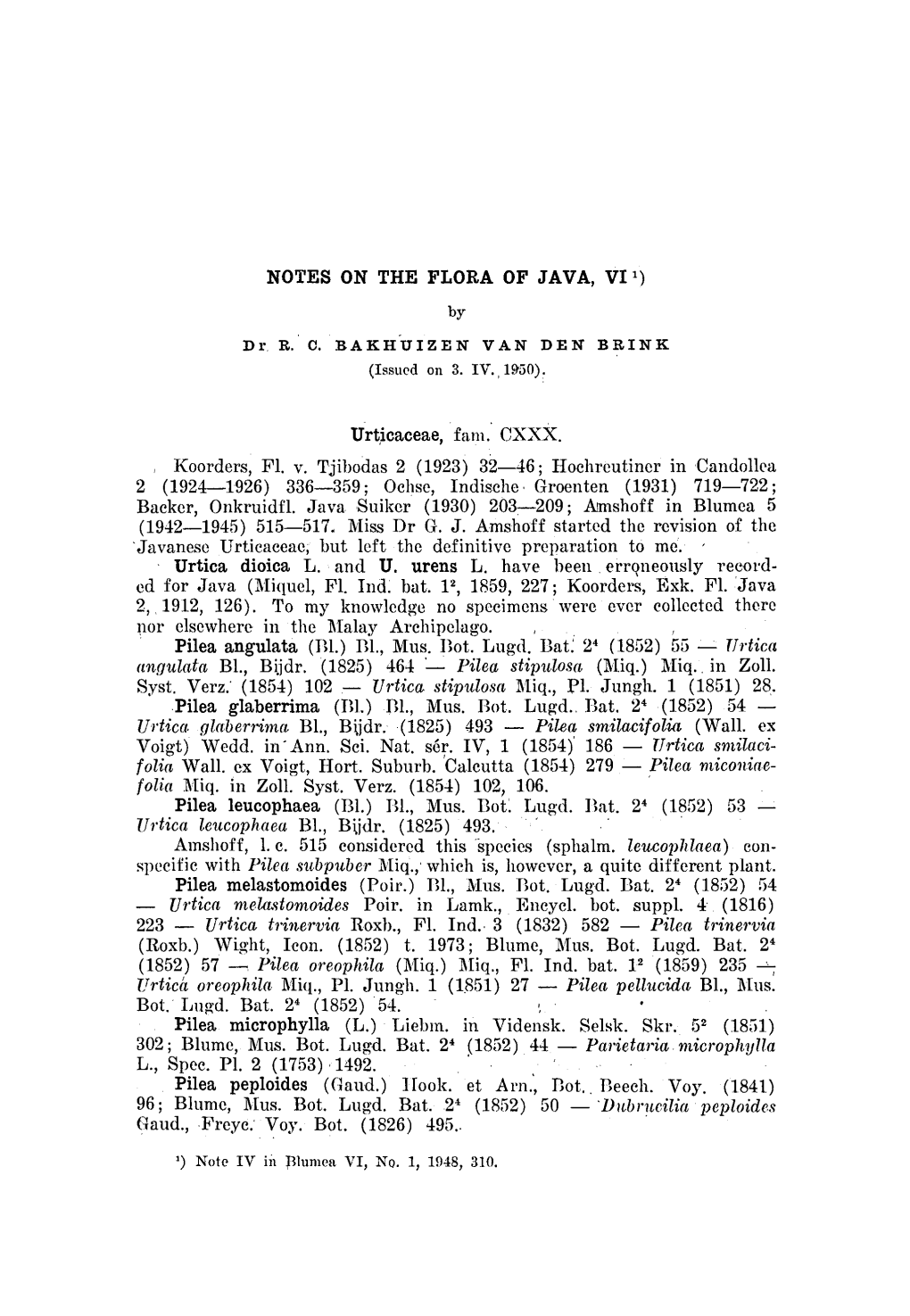 Page 1 NOTES on the FLORA of JAVA, VI 1) by Dr. R. C. BAKHUIZEN