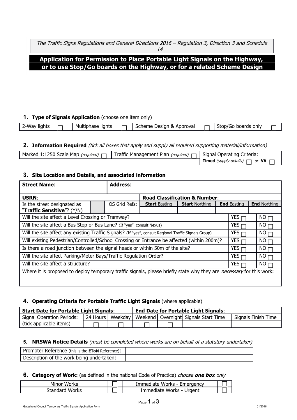 Application for Permission to Place Portable Light Signals on the Highway