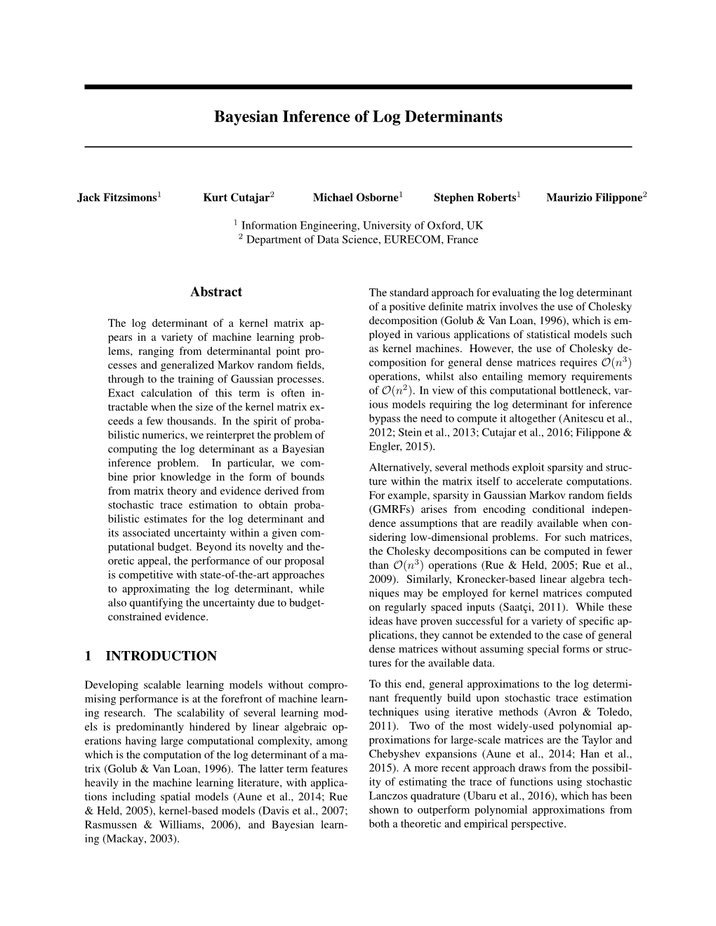 Bayesian Inference of Log Determinants