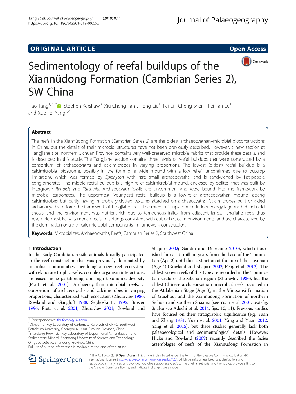 Sedimentology of Reefal Buildups of the Xiannüdong Formation