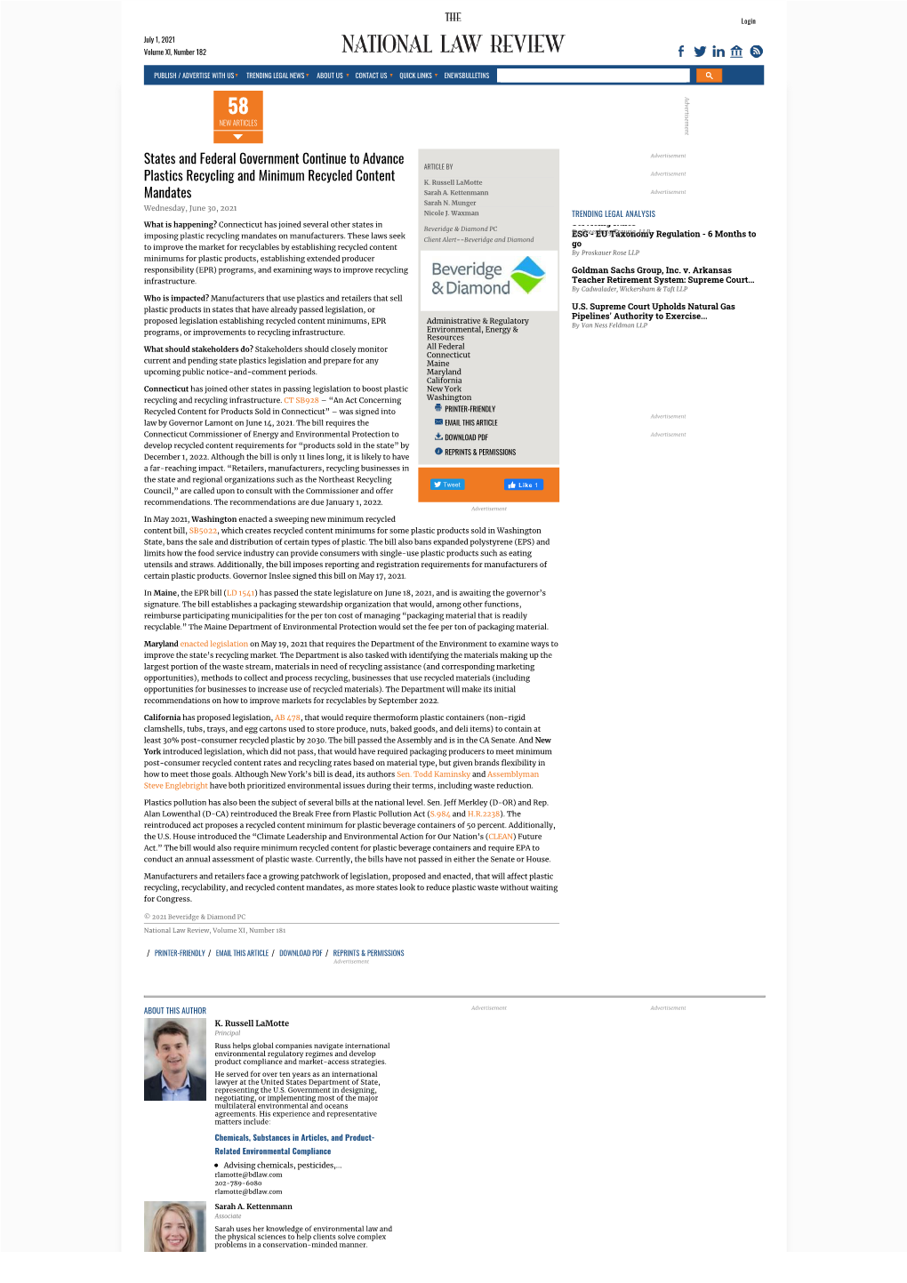 Plastics Recycling and Minimum Recycled Content: State & Fed Laws