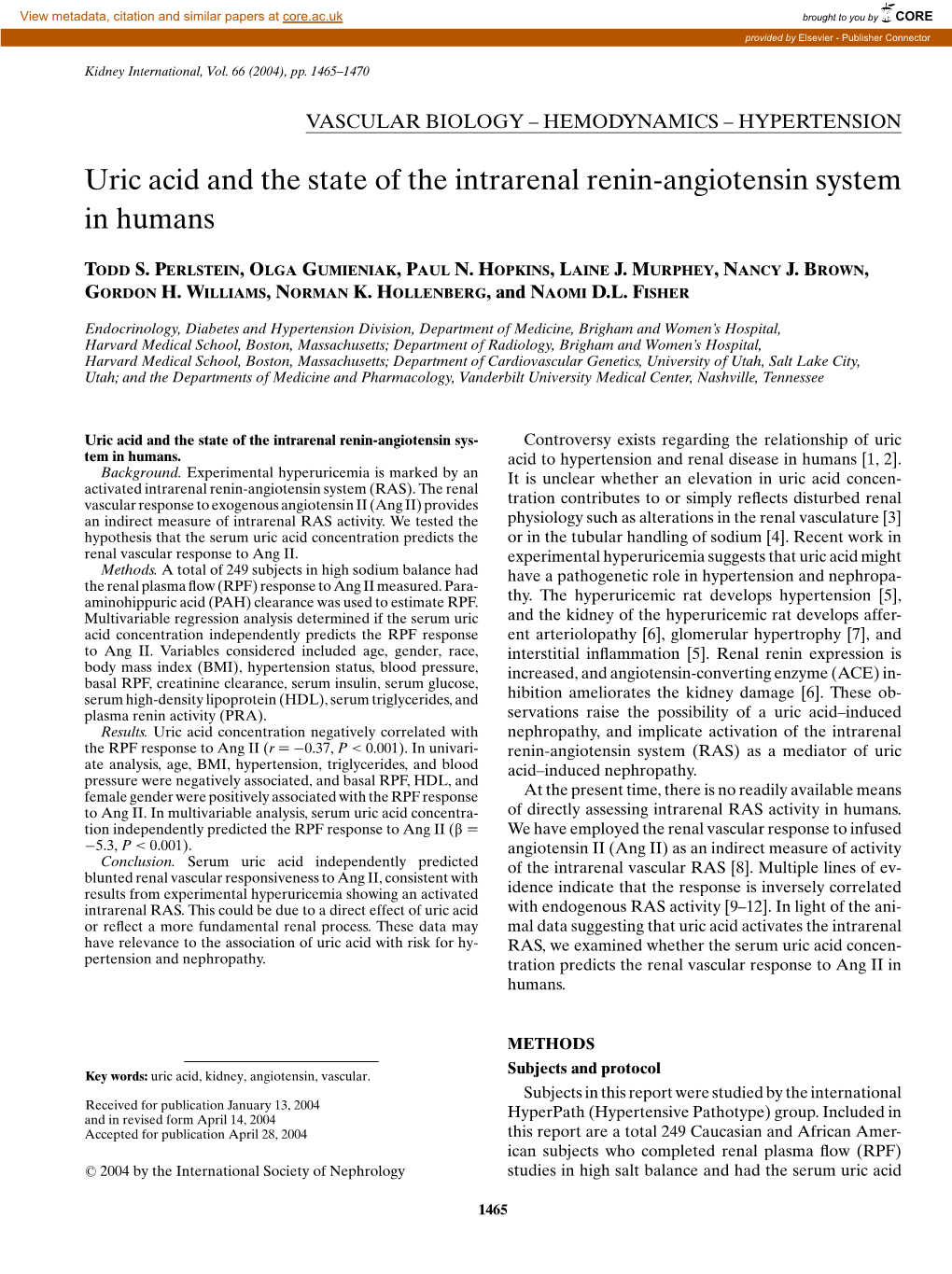 Uric Acid and the State of the Intrarenal Renin-Angiotensin System in Humans