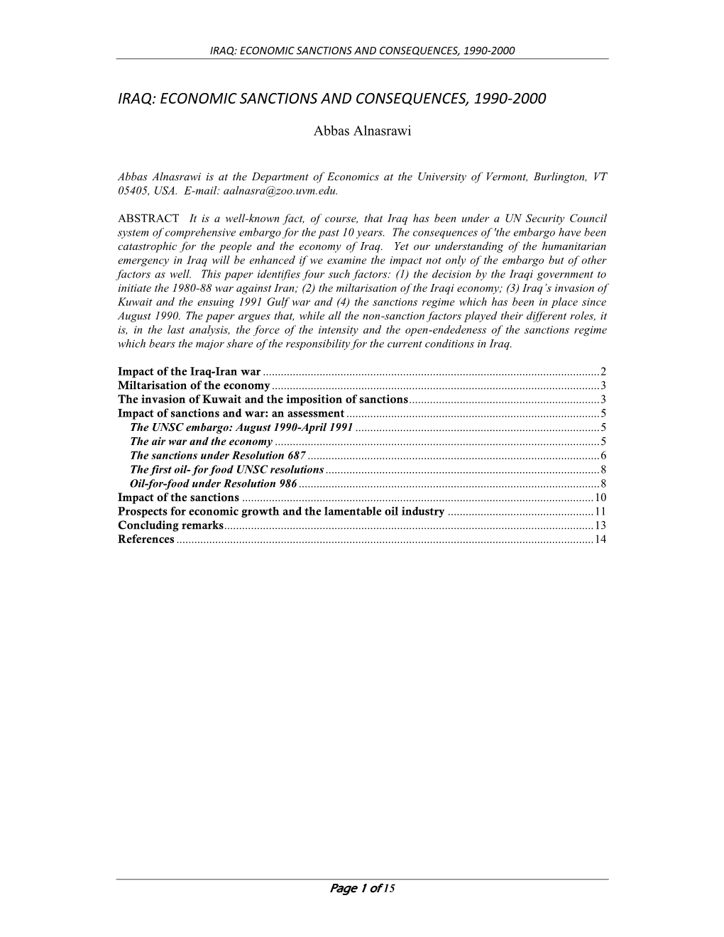 Iraq: Economic Sanctions and Consequences, 1990-2000