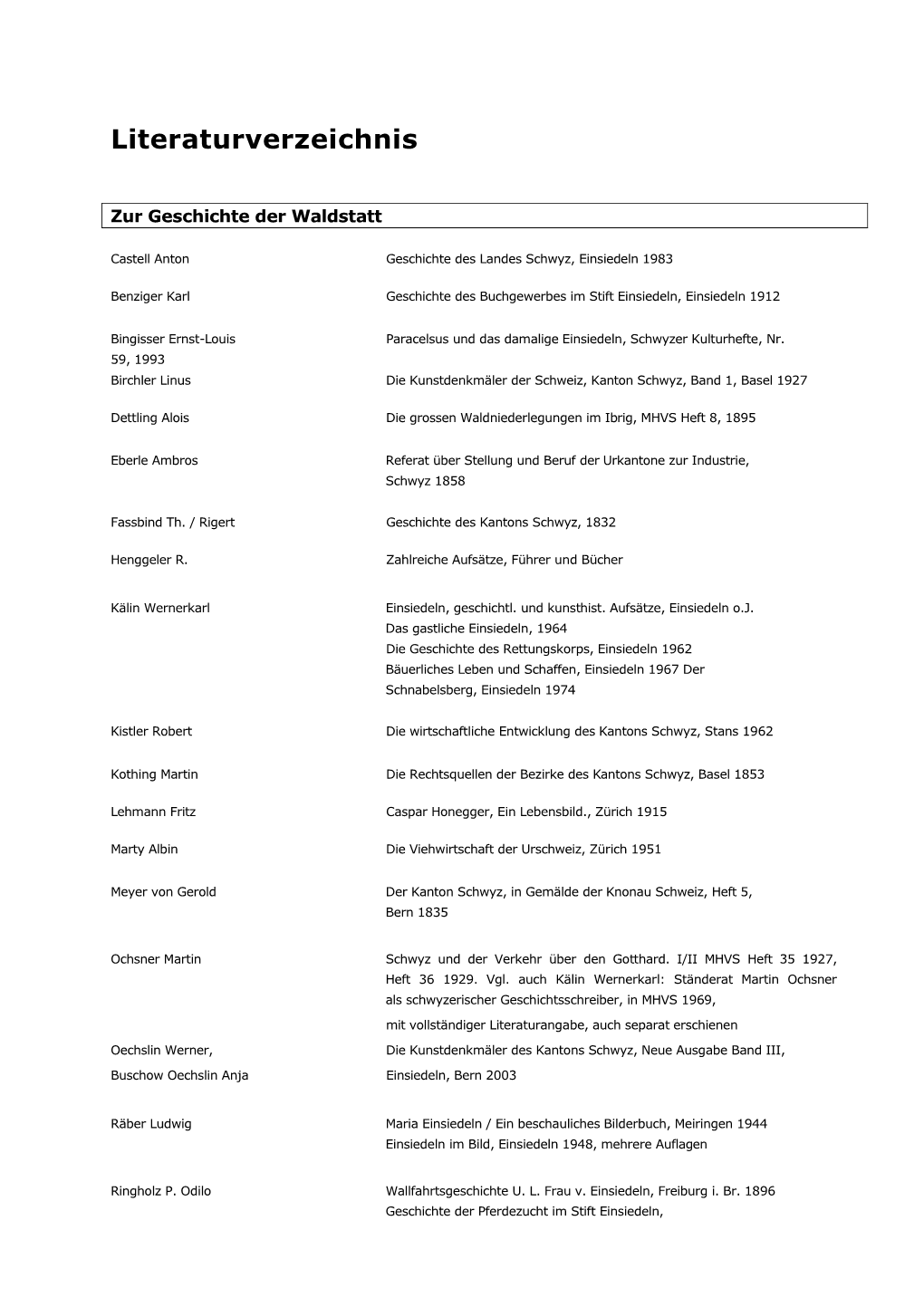 Literaturverzeichnis Waldstatt Einsiedelnx
