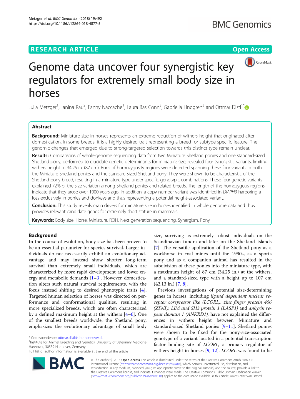 Genome Data Uncover Four Synergistic Key Regulators for Extremely Small Body Size in Horses