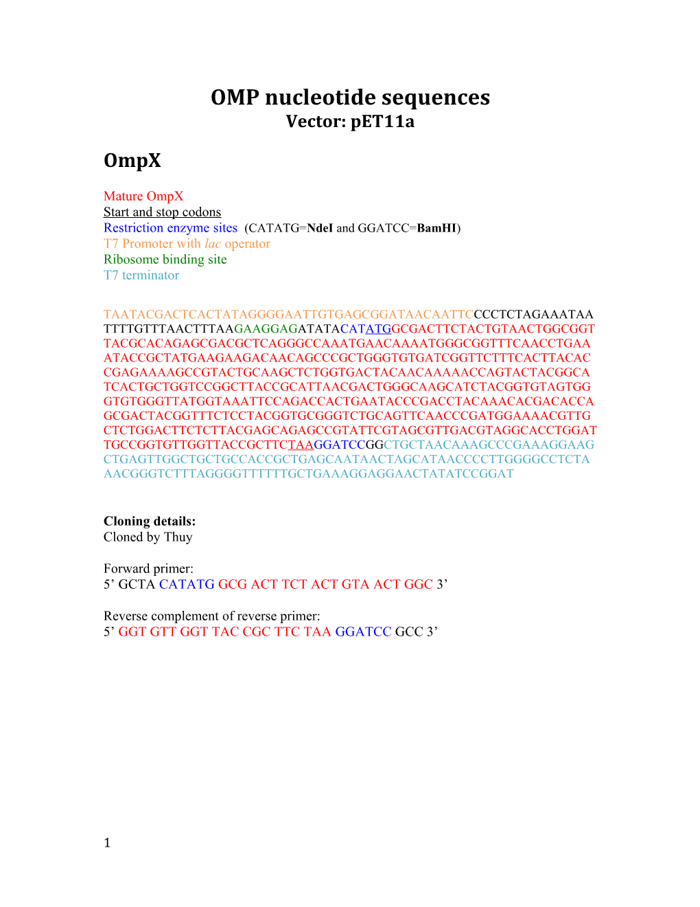 OMP Nucleotide Sequences