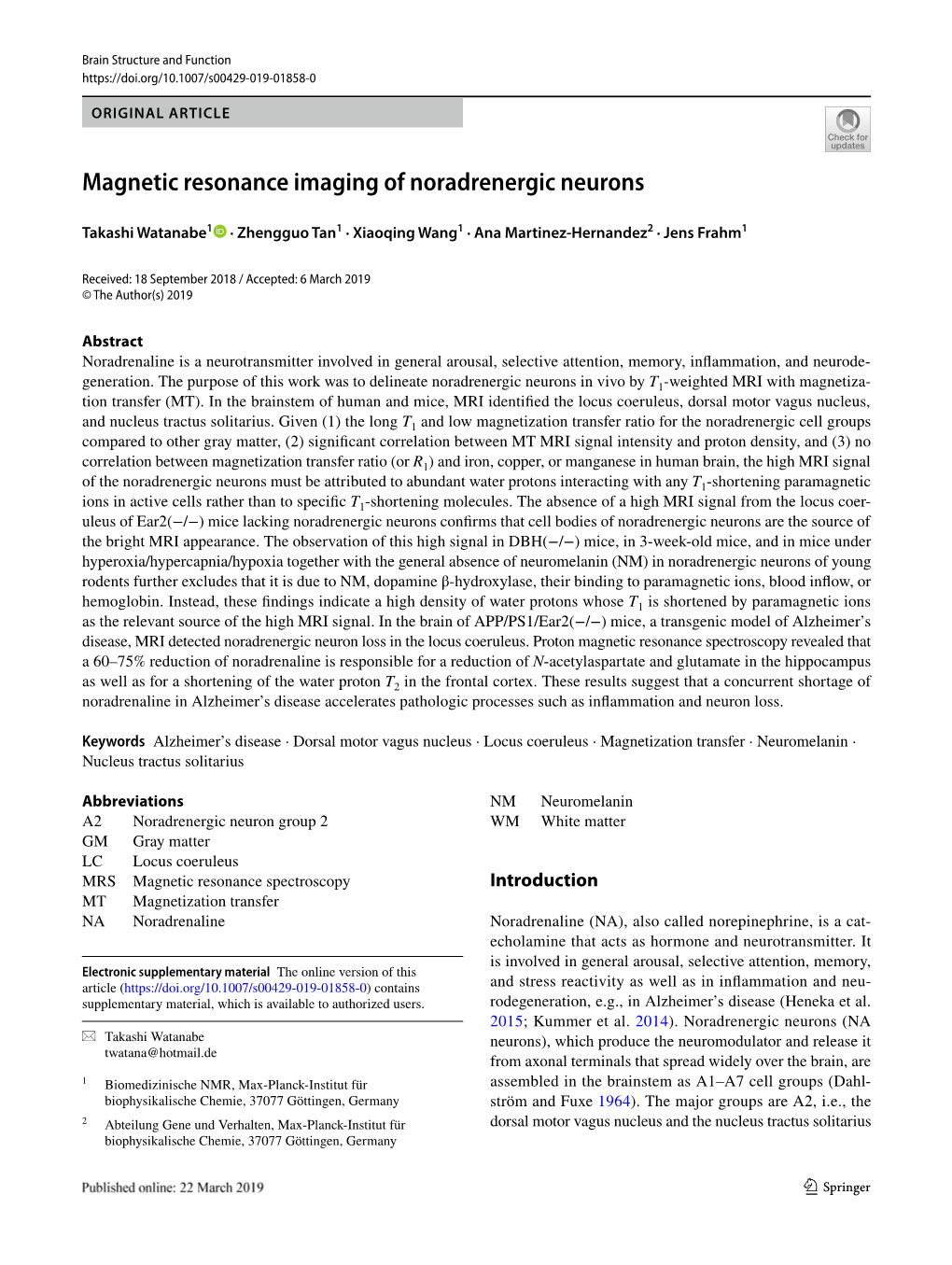 Magnetic Resonance Imaging of Noradrenergic Neurons