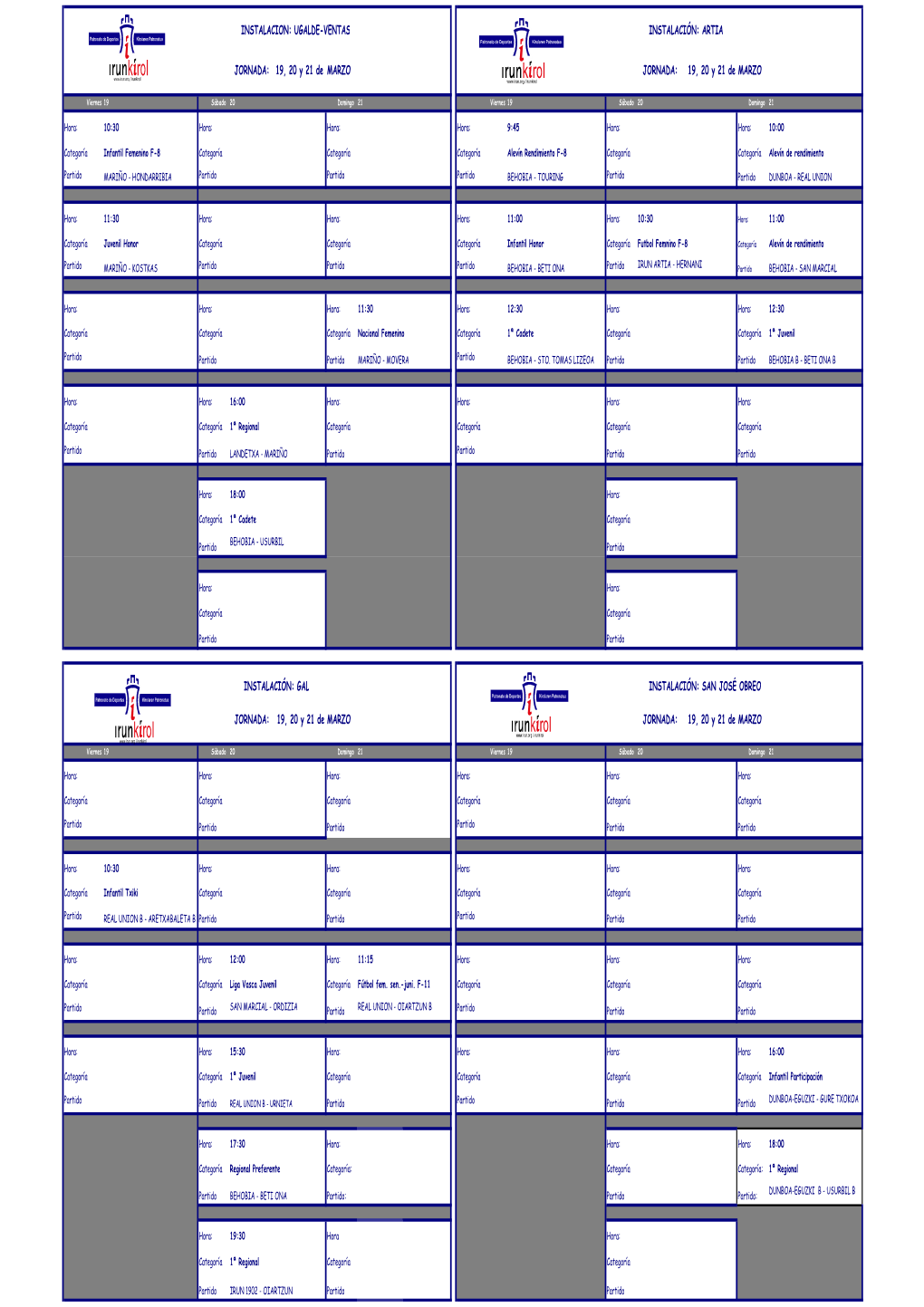 Partidos De Futbol 19 20 Y 21 MARZO