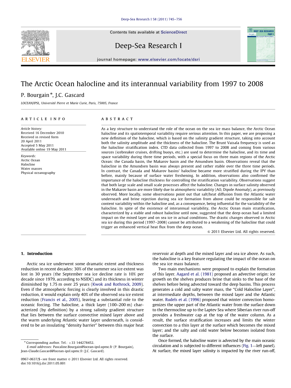 The Arctic Ocean Halocline and Its Interannual Variability from 1997 to 2008