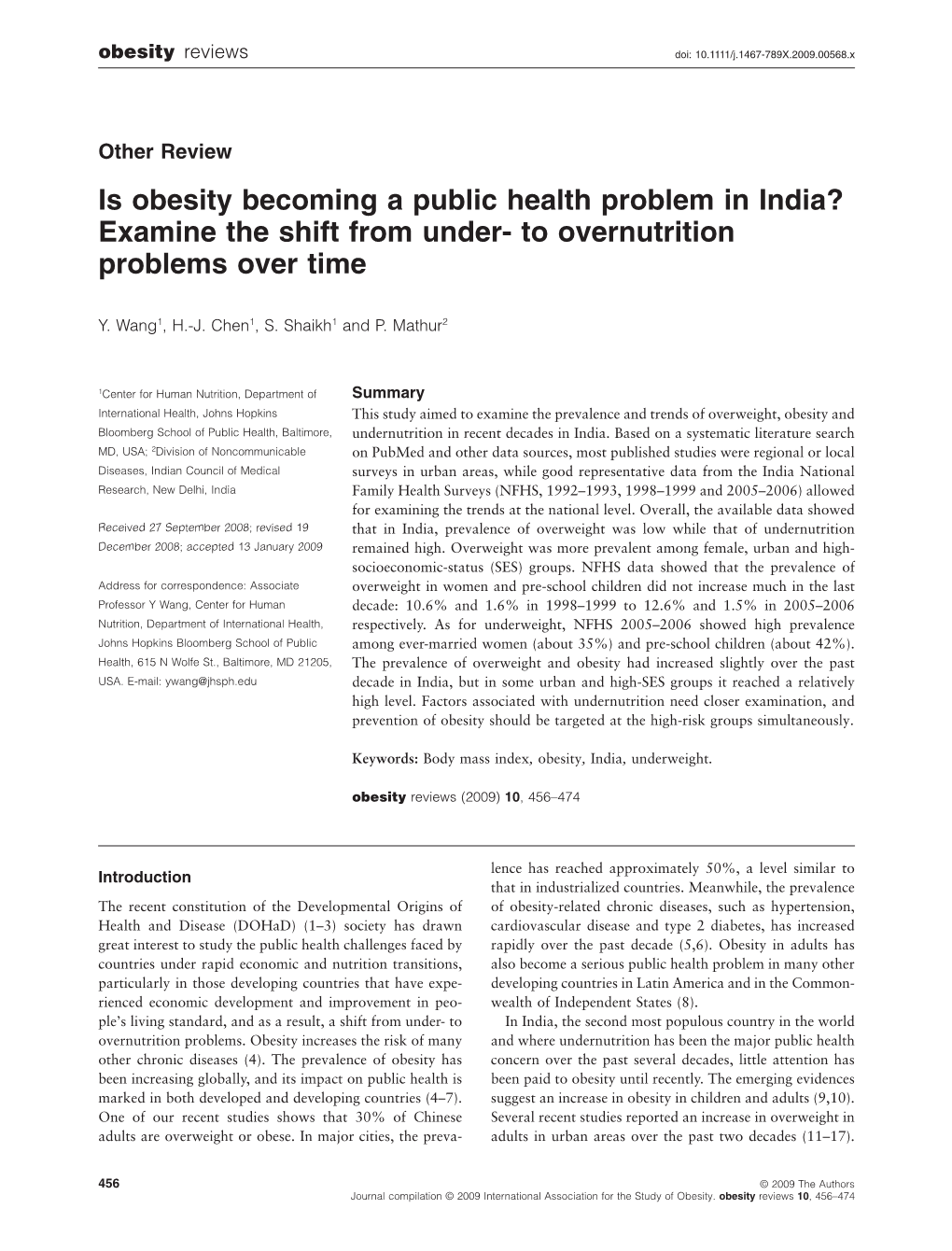 Is Obesity Becoming a Public Health Problem in India? Examine the Shift from Under- to Overnutrition Problems Over Time