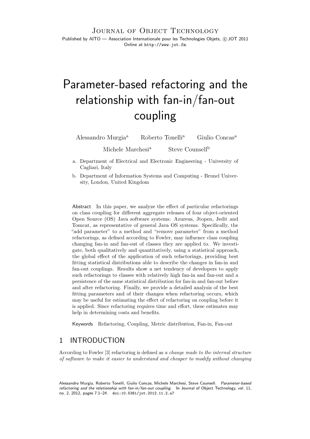 Parameter-Based Refactoring and the Relationship with Fan-In/Fan-Out Coupling