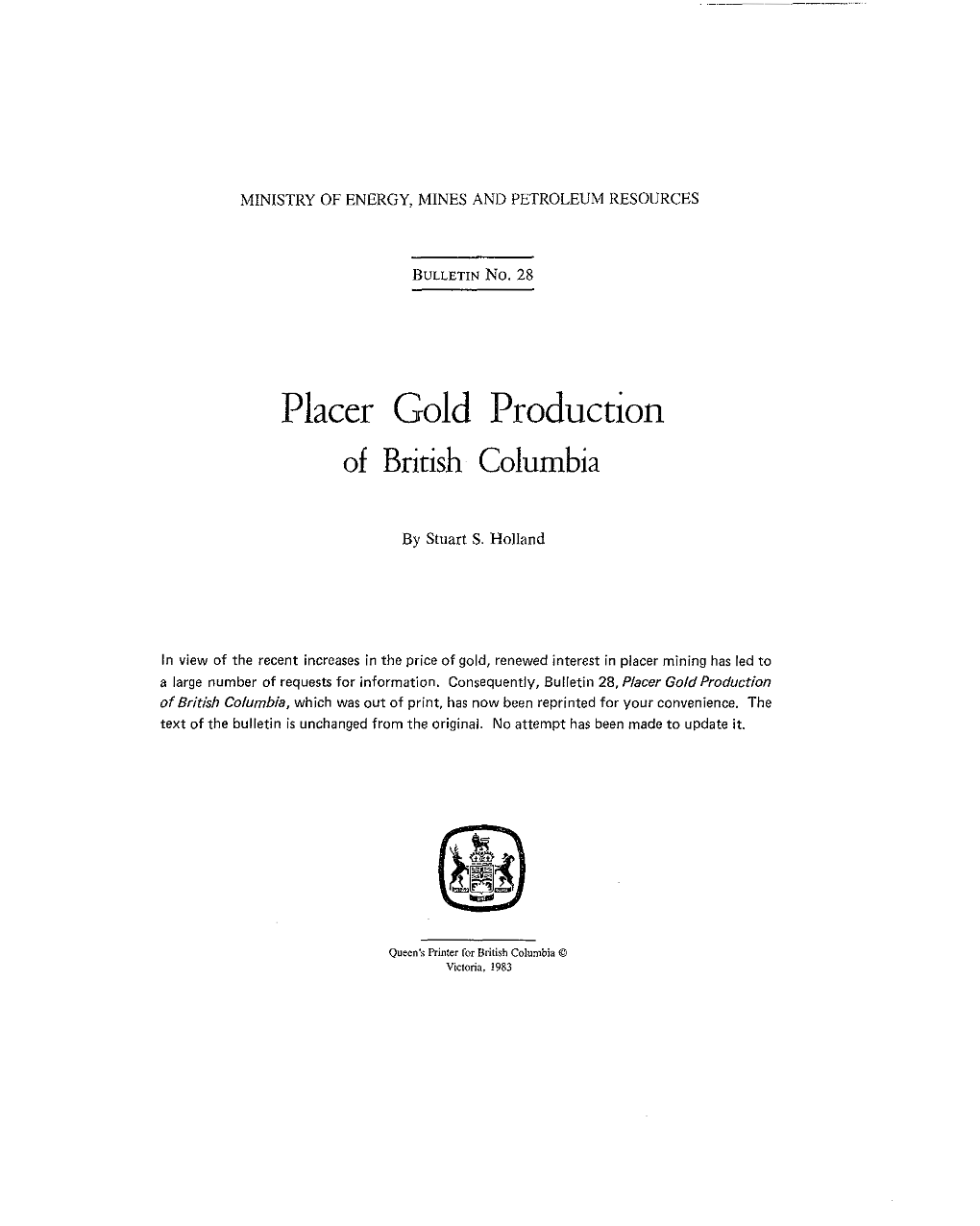 Placer Gold Production of British Columbia