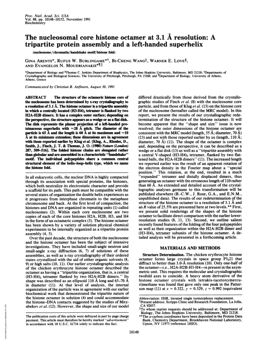 The Nucleosomal Core Histone Octamer at 3.1 a Resolution