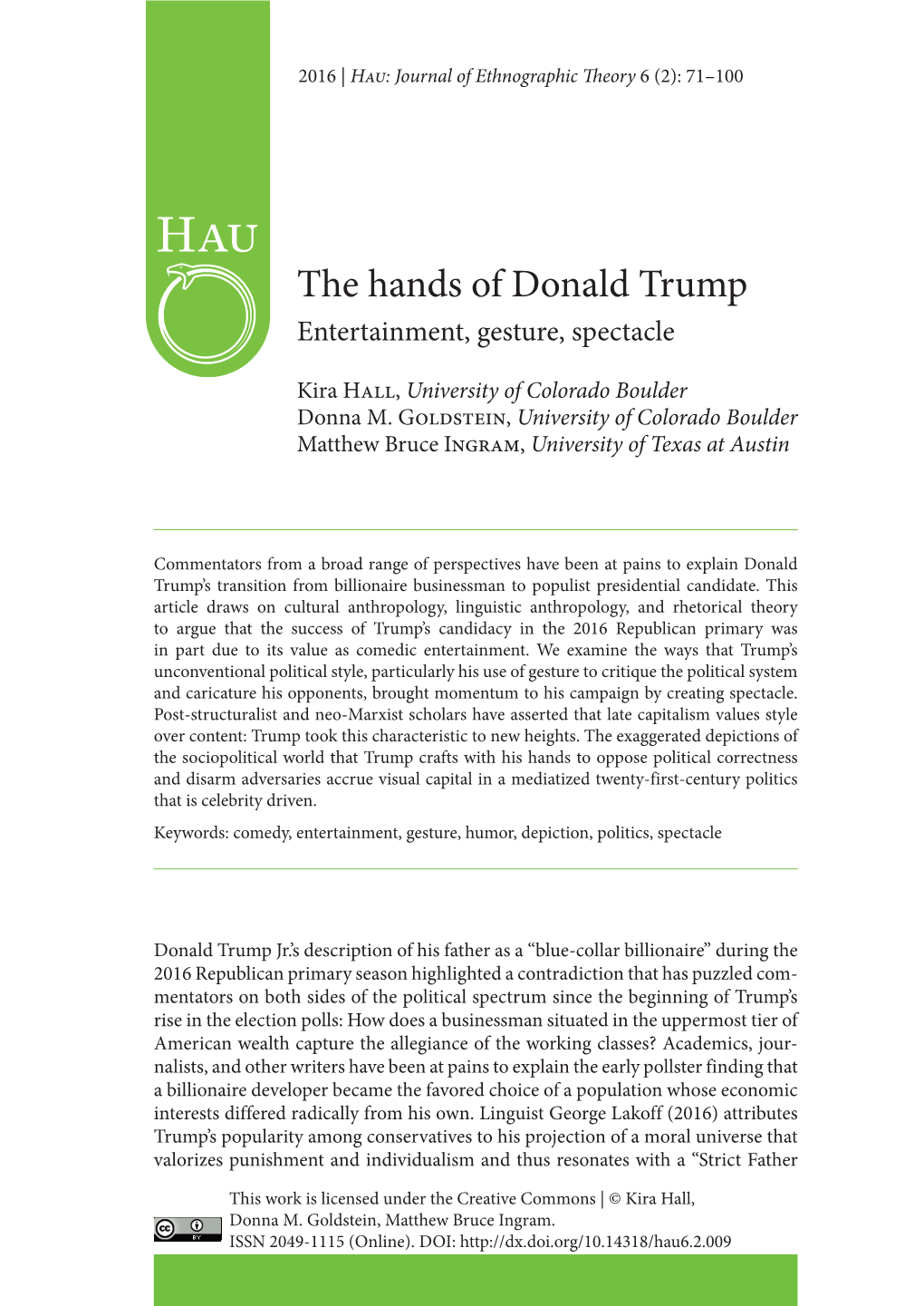 The Hands of Donald Trump Entertainment, Gesture, Spectacle