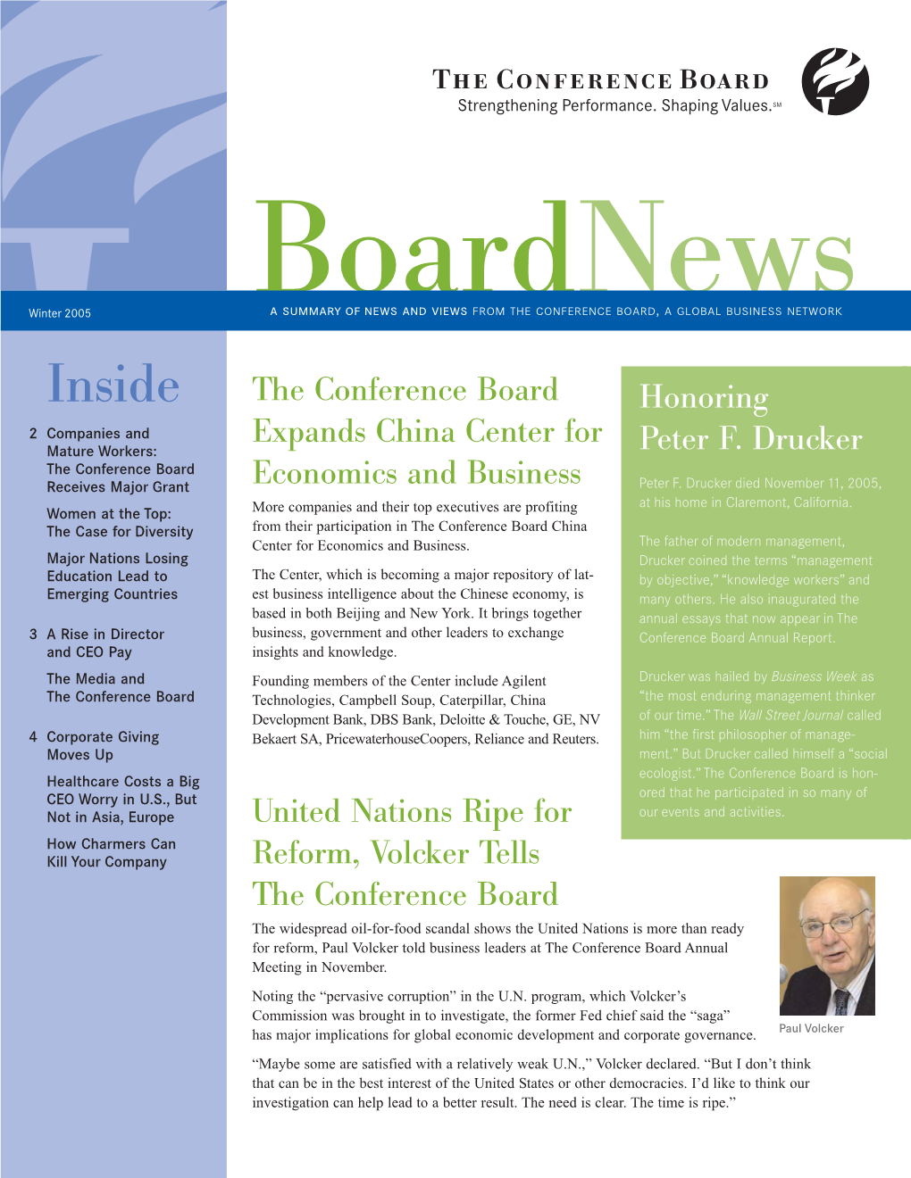 Inside the Conference Board Honoring 2 Companies and Mature Workers: Expands China Center for Peter F