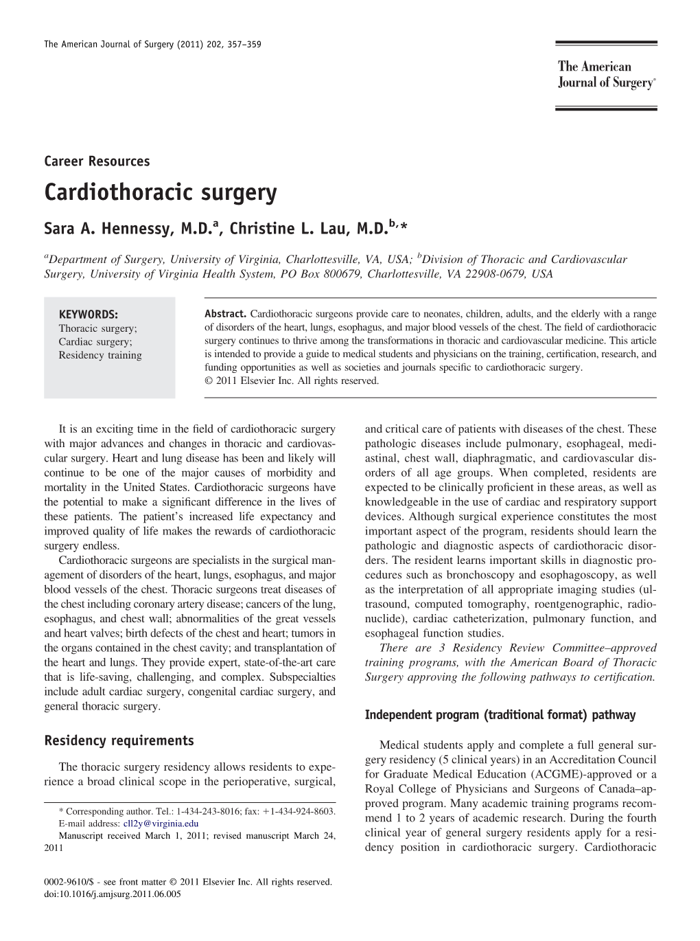 Cardiothoracic Surgery Sara A