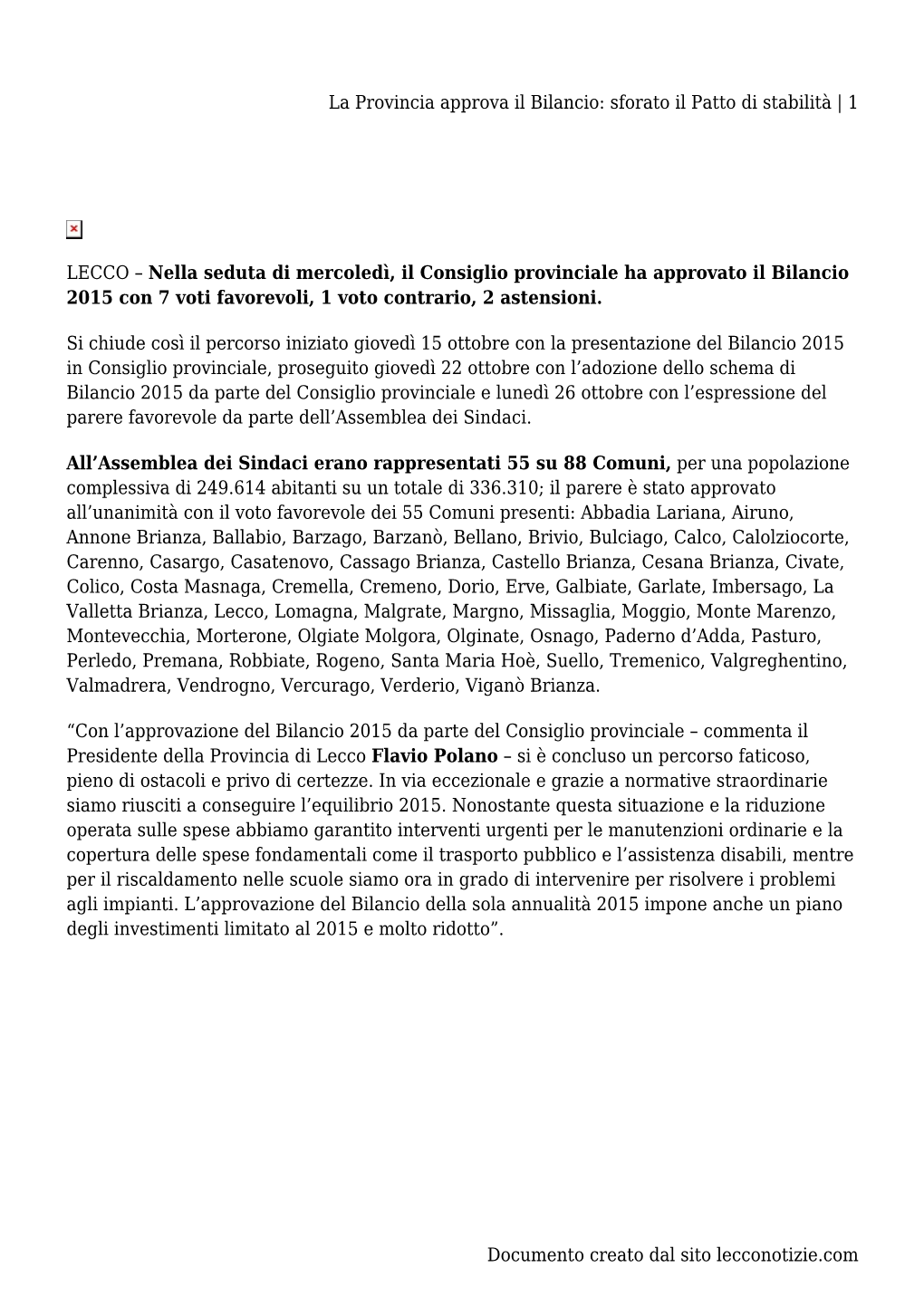 La Provincia Approva Il Bilancio: Sforato Il Patto Di Stabilità | 1