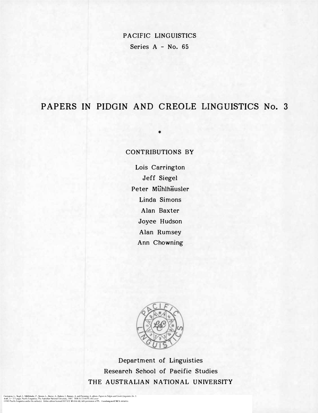 PAPERS in PIDGIN and CREOLE LINGUISTICS No. 3