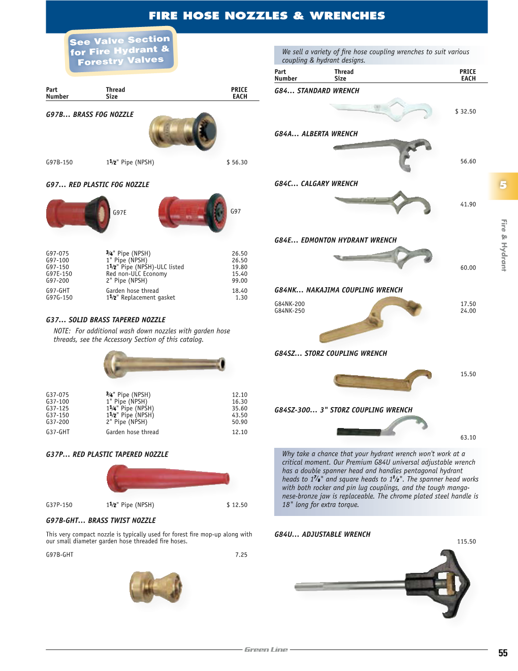 55 5 Fire Hose Nozzles & Wrenches