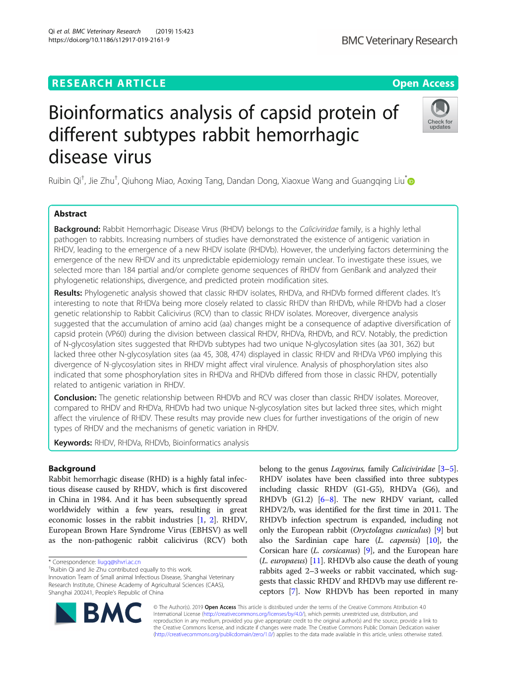 Bioinformatics Analysis of Capsid Protein of Different Subtypes Rabbit