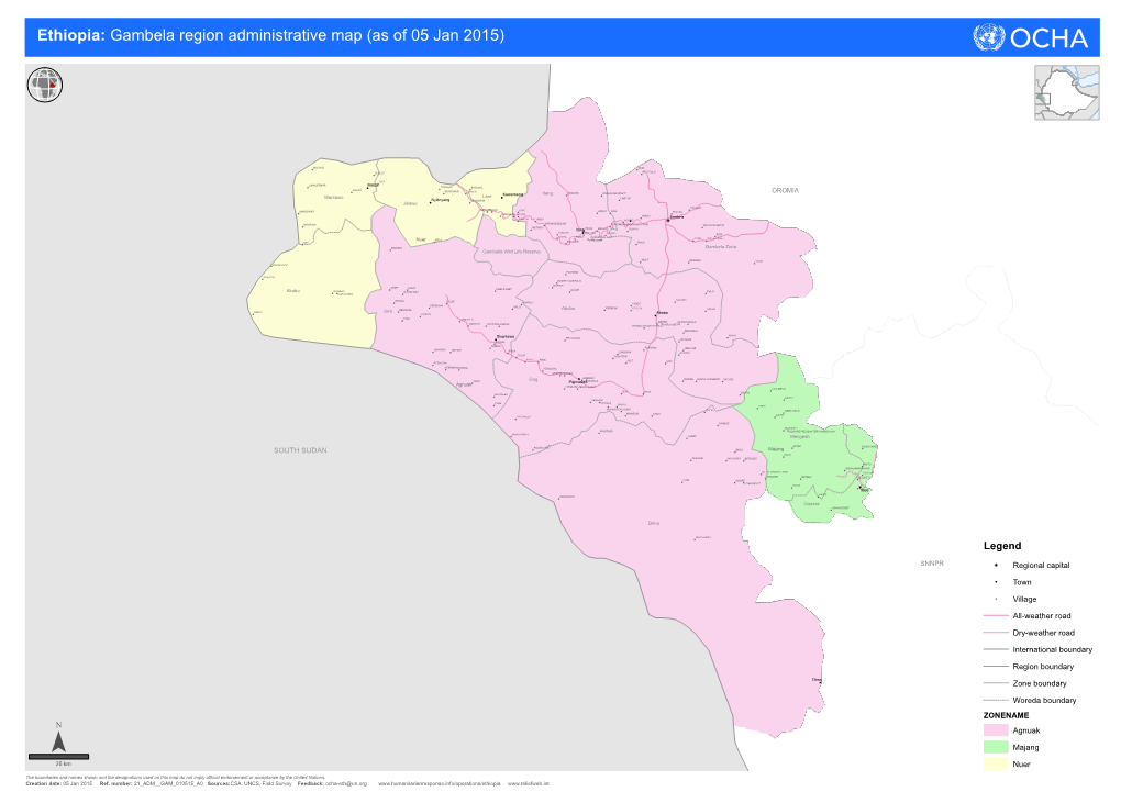 Ethiopia: Gambela Region Administrative Map (As of 05 Jan 2015)