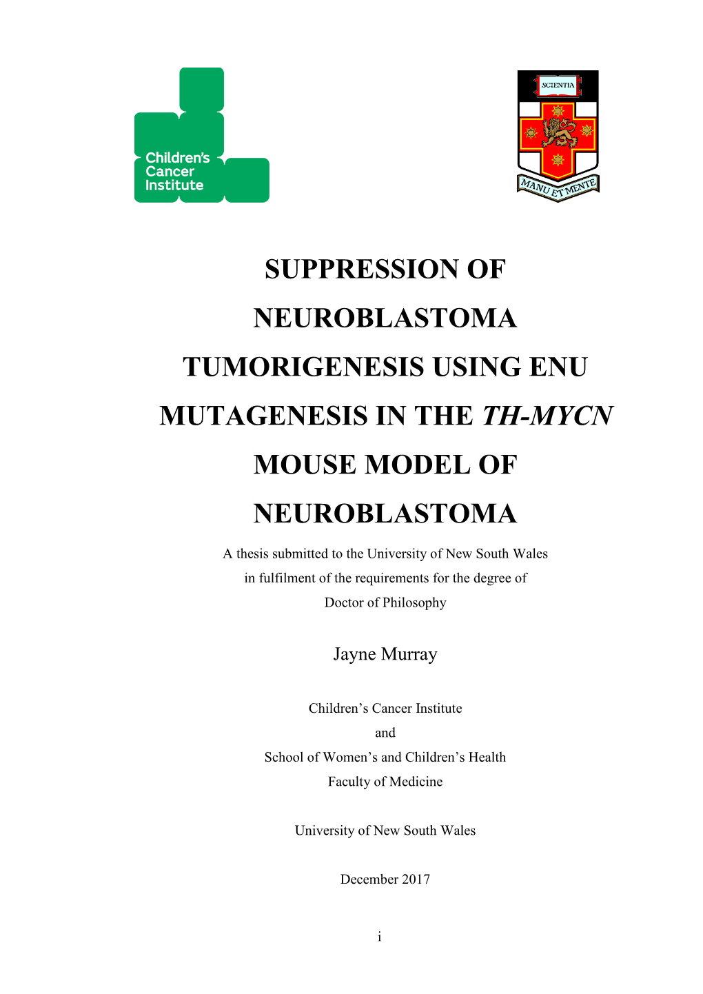 Suppression of Neuroblastoma Tumorigenesis Using Enu Mutagenesis in the Th-Mycn Mouse Model of Neuroblastoma