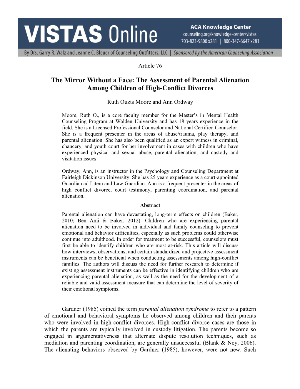 The Mirror Without a Face: the Assessment of Parental Alienation Among Children of High-Conflict Divorces