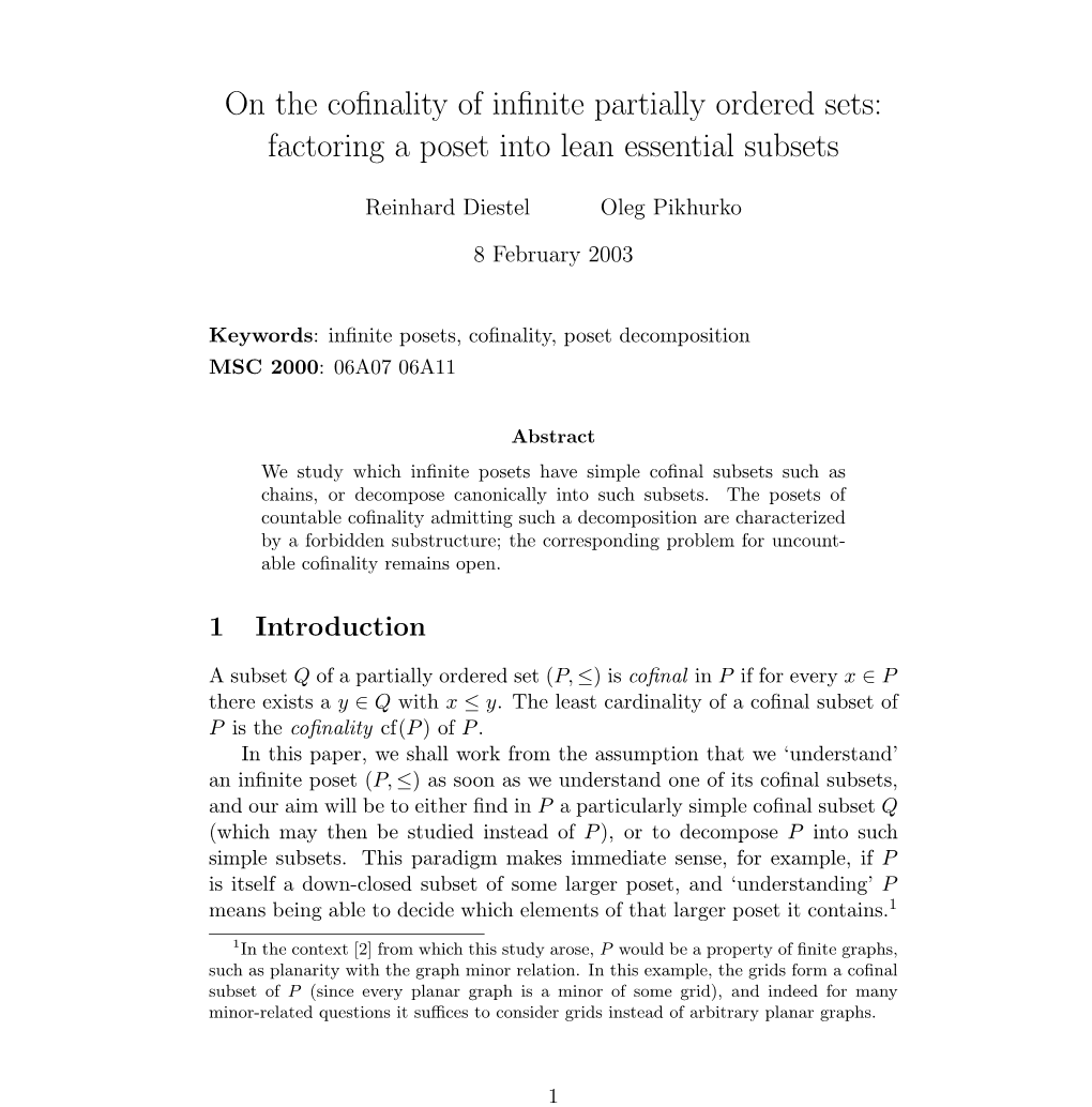 On the Cofinality of Infinite Partially Ordered Sets