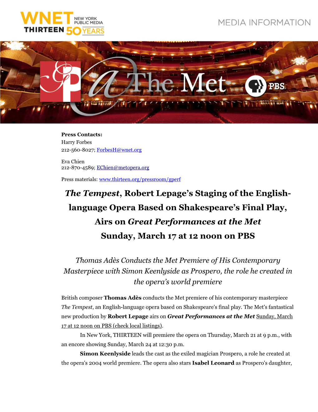 Final Play, Airs on Great Performances at the Met Sunday, March 17 at 12 Noon on PBS