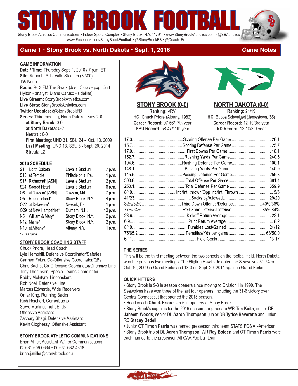 Stony Brook Football Weekly Media Planner