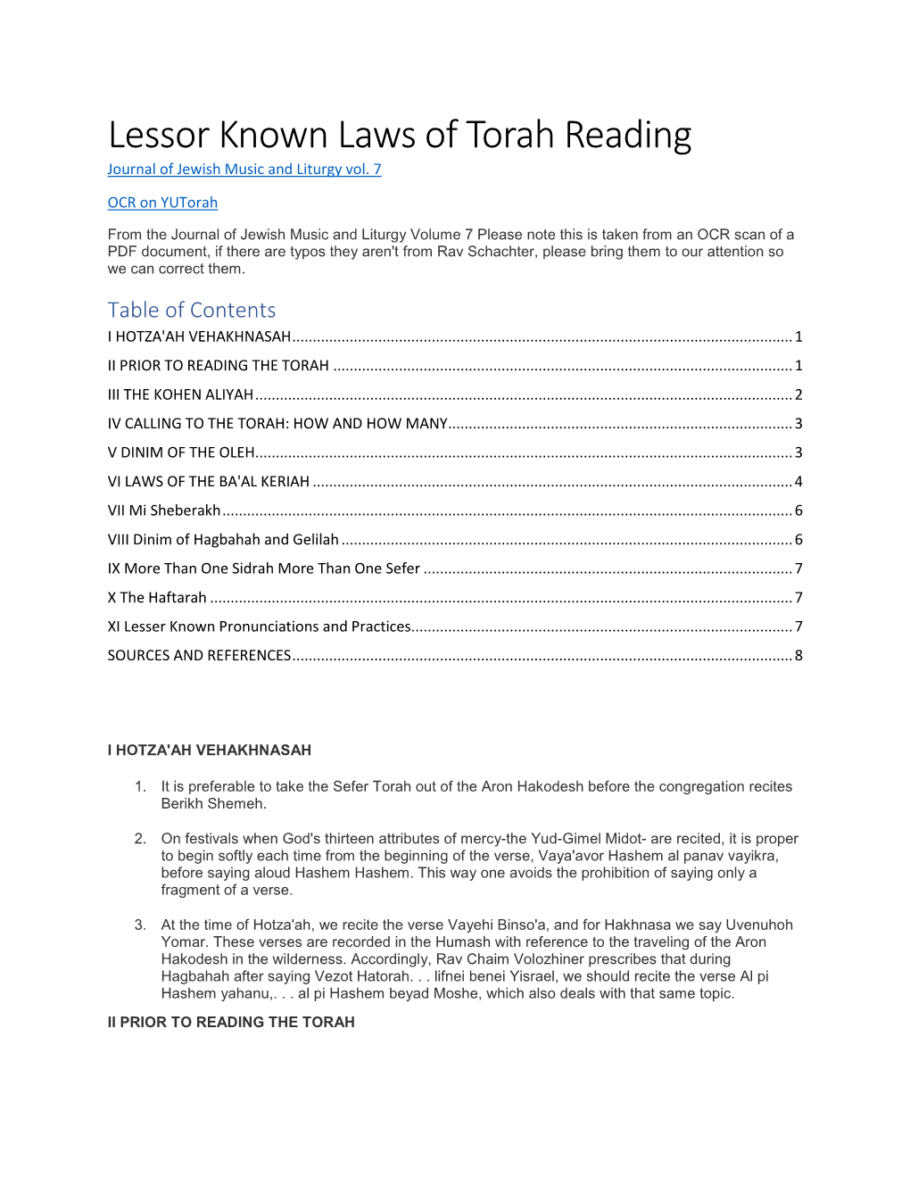 Lessor Known Laws of Torah Reading Journal of Jewish Music and Liturgy Vol