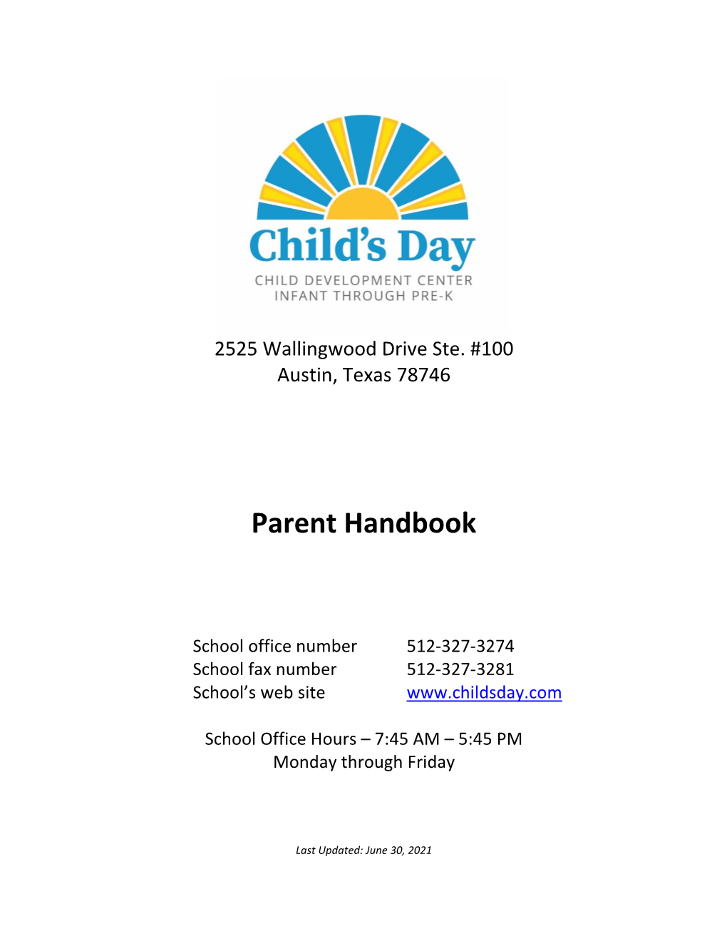 Children's Weekday School Parent Handbook