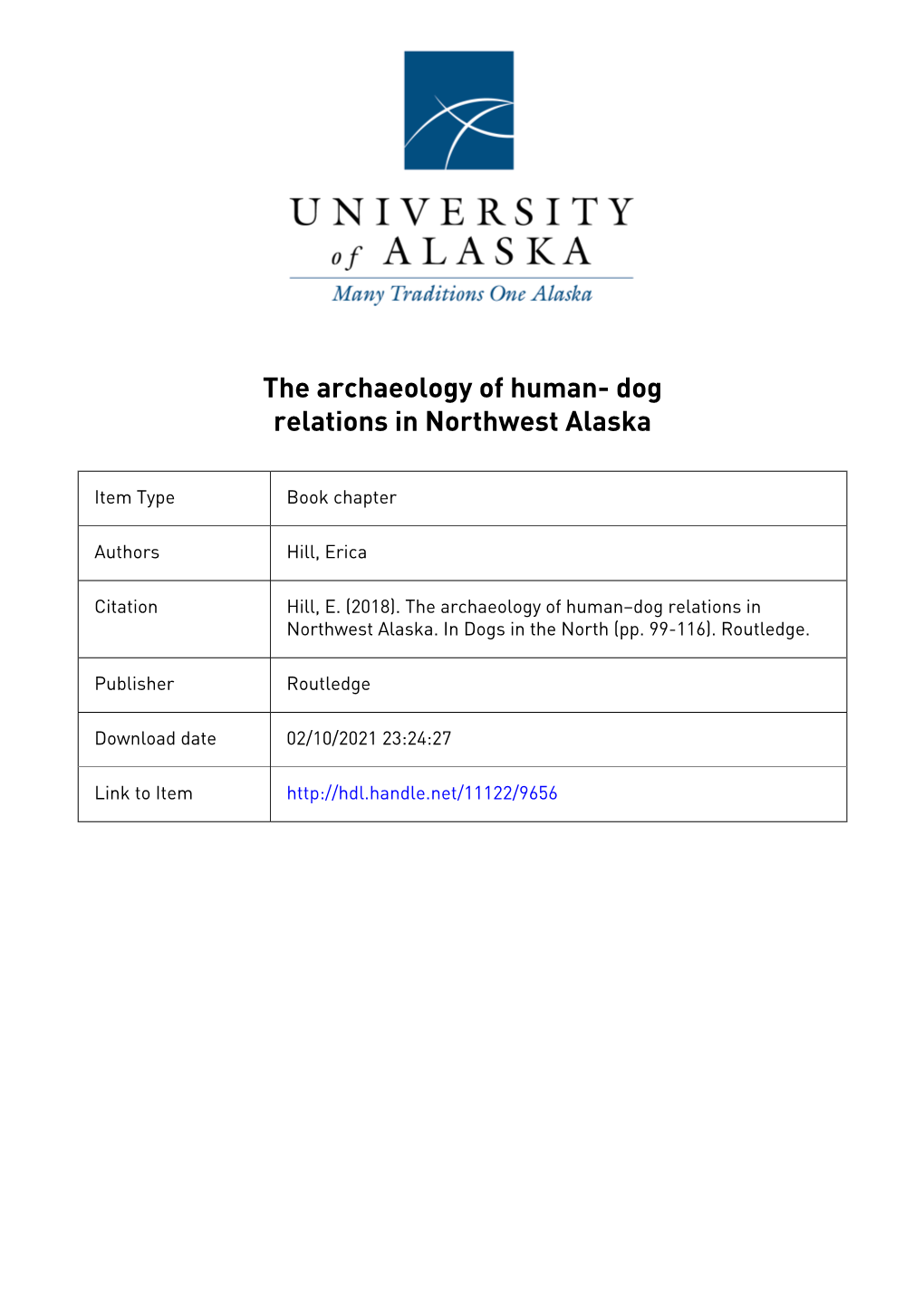 6 the Archaeology of Human- Dog Relations in Northwest Alaska