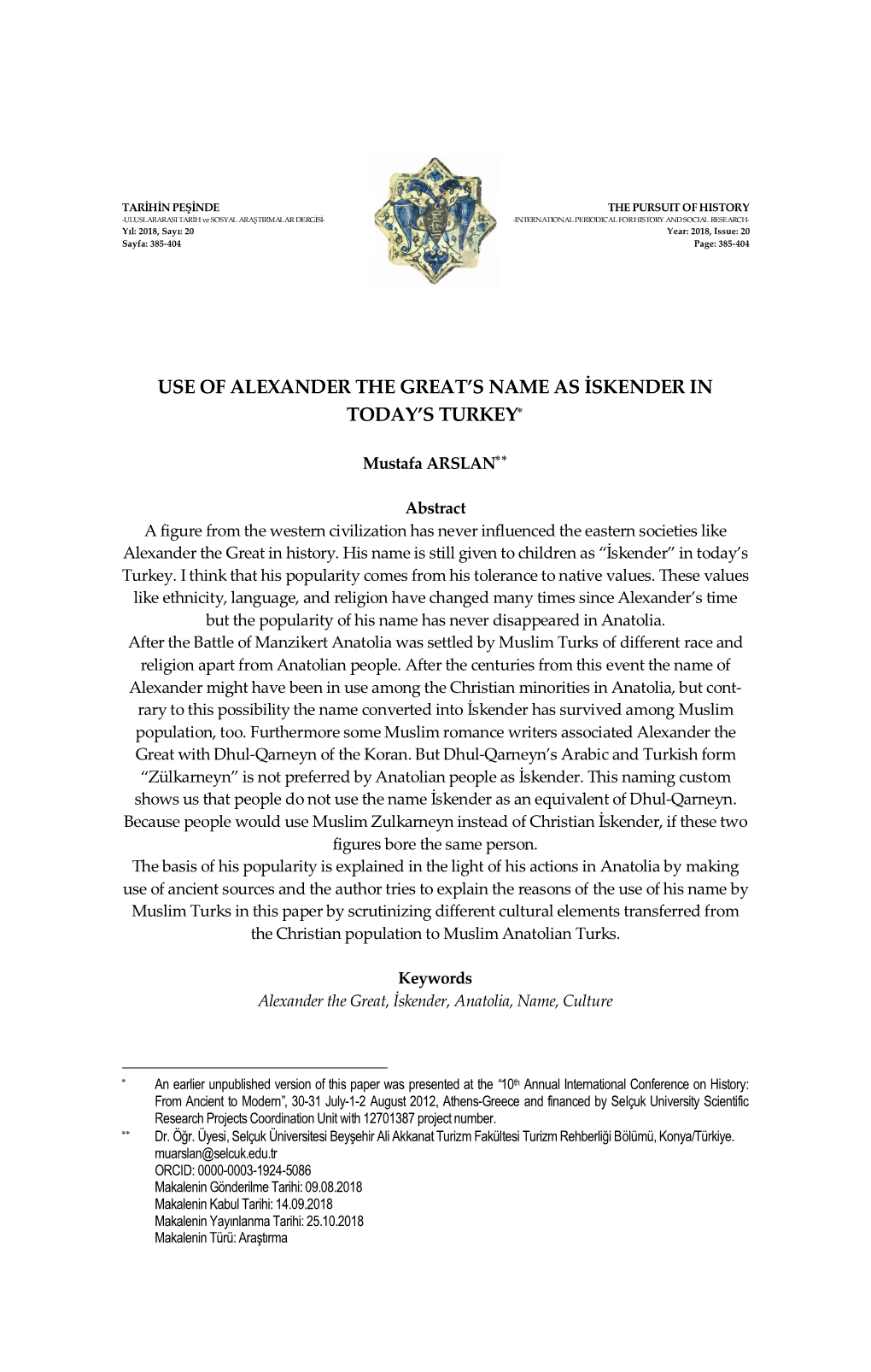 Use of Alexander the Great's Name As Iskender in Today's Turkey