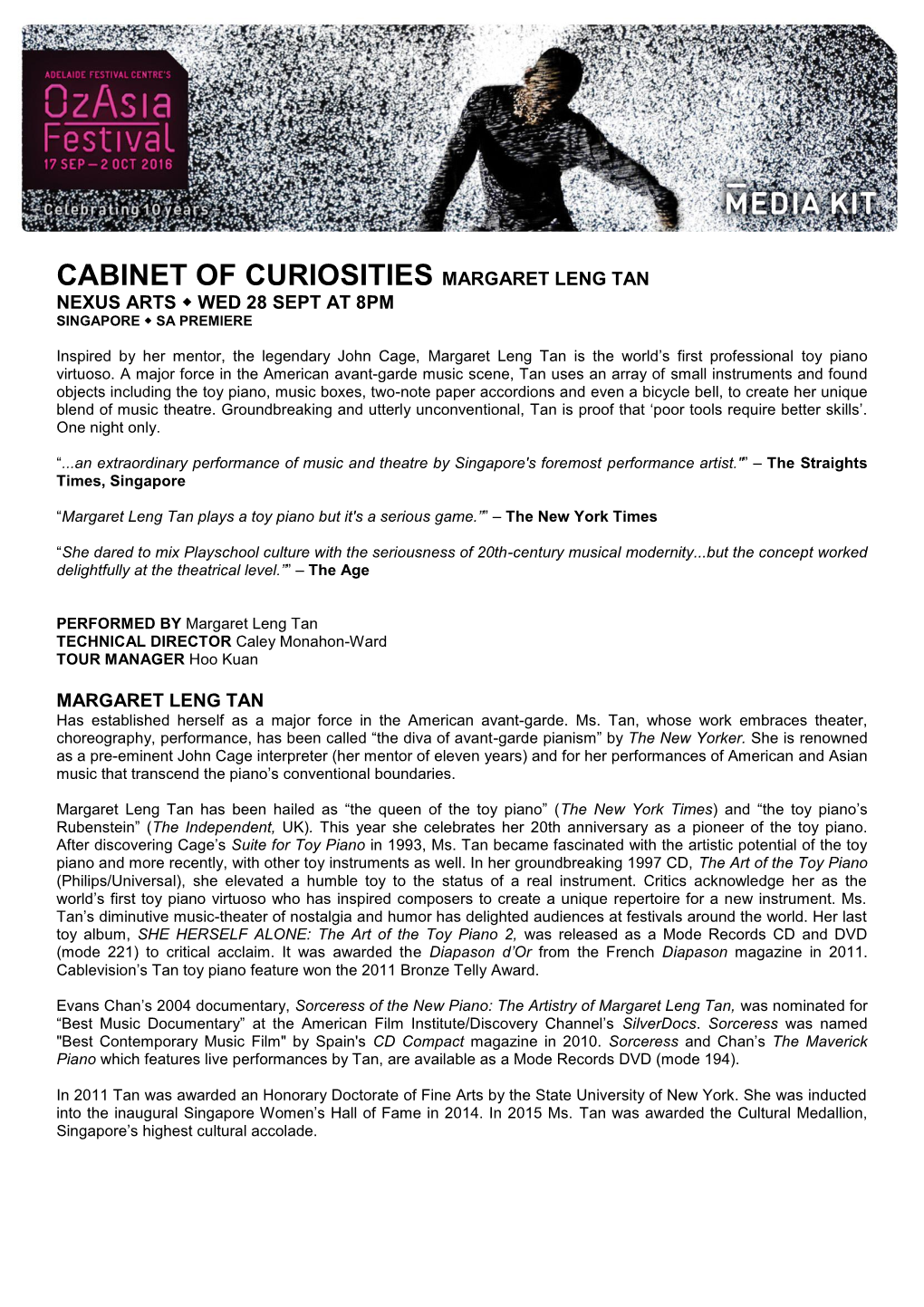 Cabinet of Curiosities Margaret Leng Tan Nexus Arts  Wed 28 Sept at 8Pm Singapore  Sa Premiere