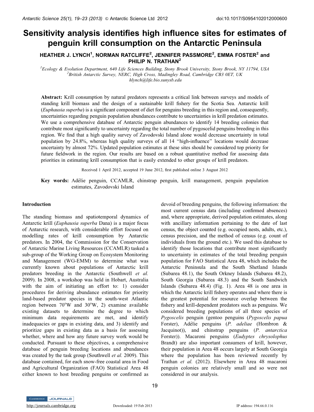 Sensitivity Analysis Identifies High Influence Sites for Estimates of Penguin Krill Consumption on the Antarctic Peninsula