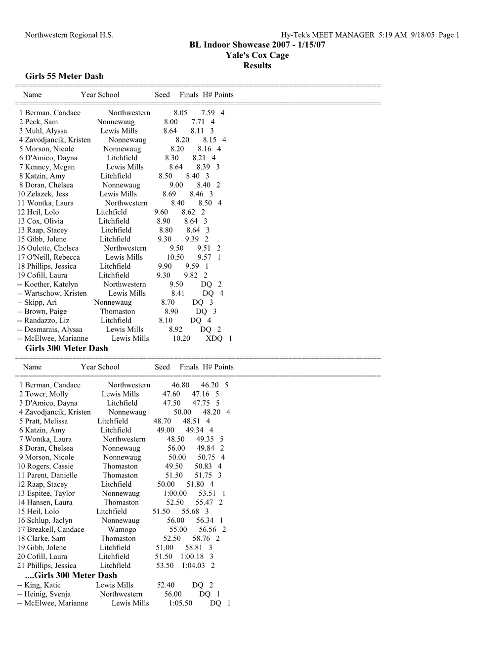 Northwestern Regional H.S. Hy-Tek's MEET MANAGER 5:19 AM 9/18/05 Page 1