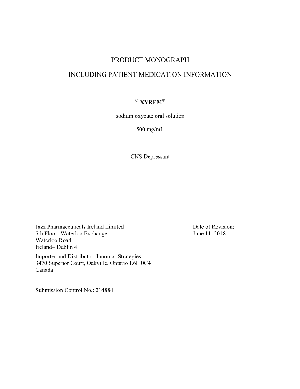 Product Monograph Including Patient Medication Information