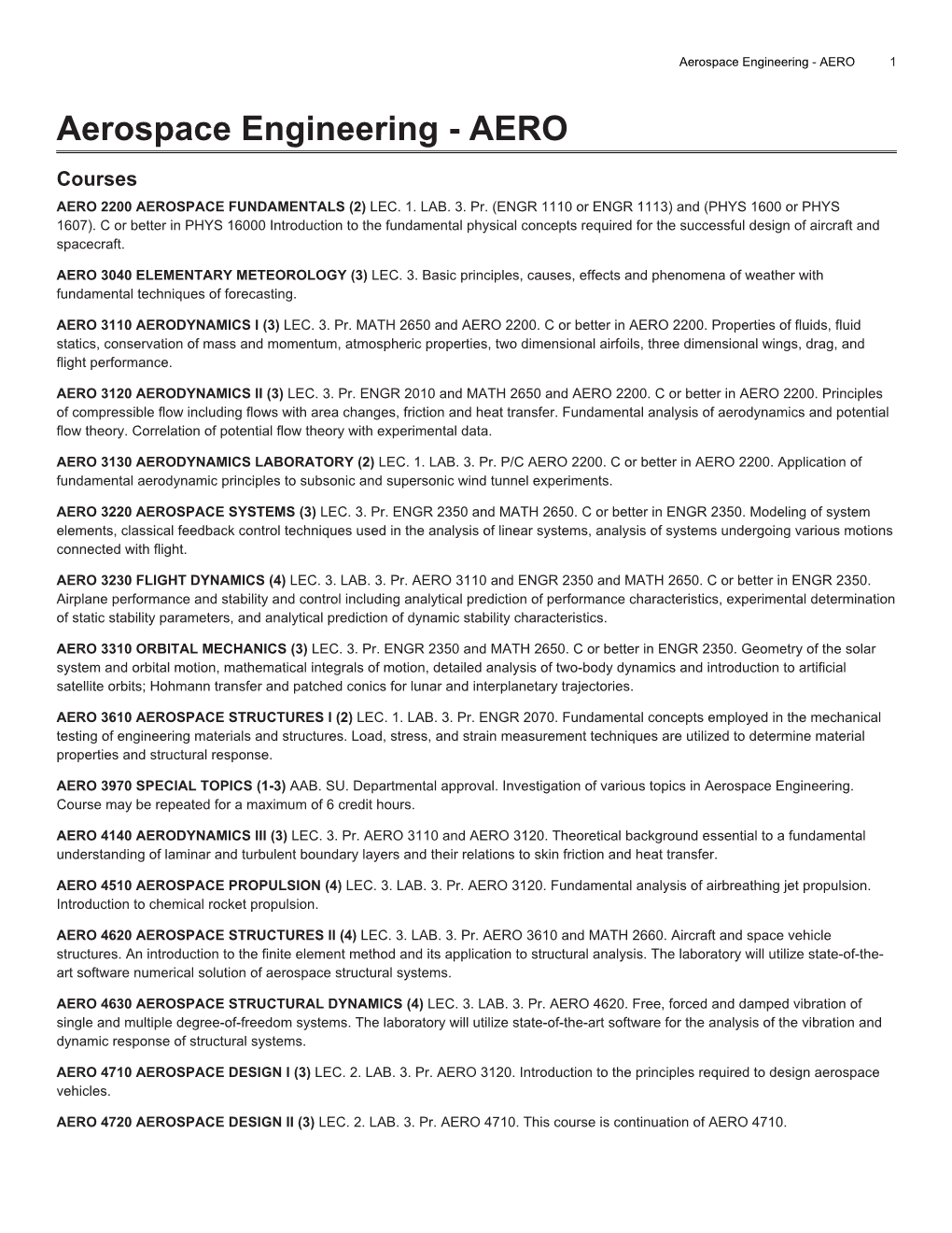 Aerospace Engineering - AERO 1