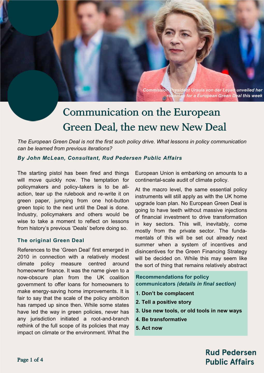 Communication on the European Green Deal, the New New New Deal