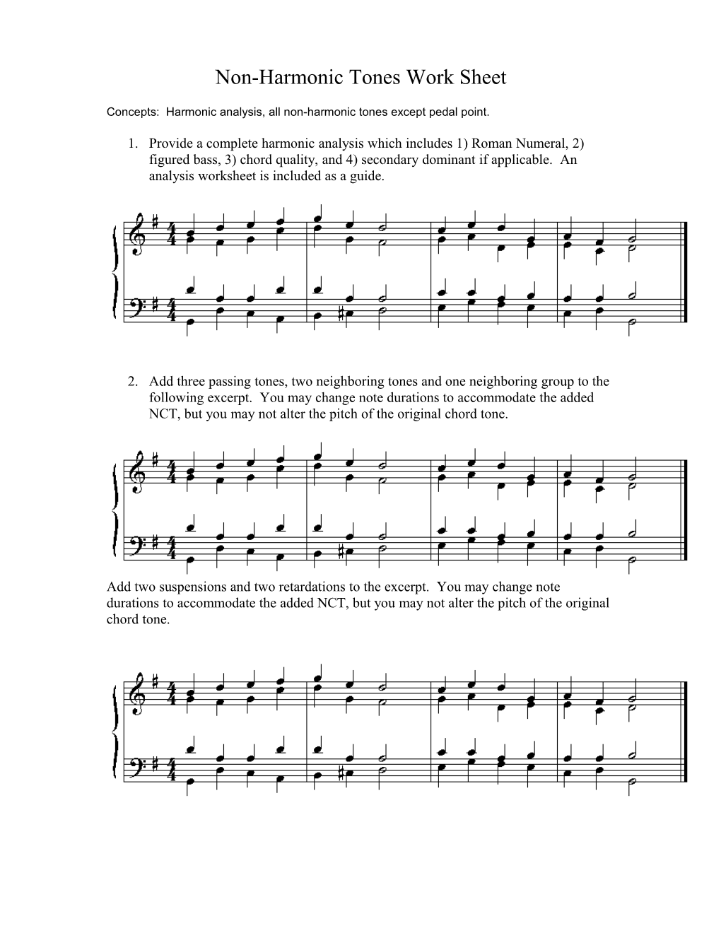 Non-Harmonic Tones Work Sheet