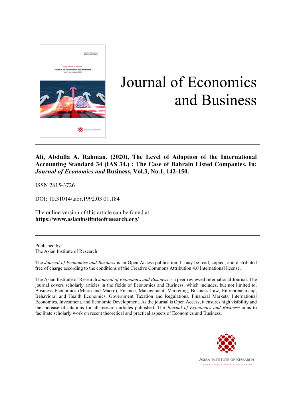 Journal of Economics and Business