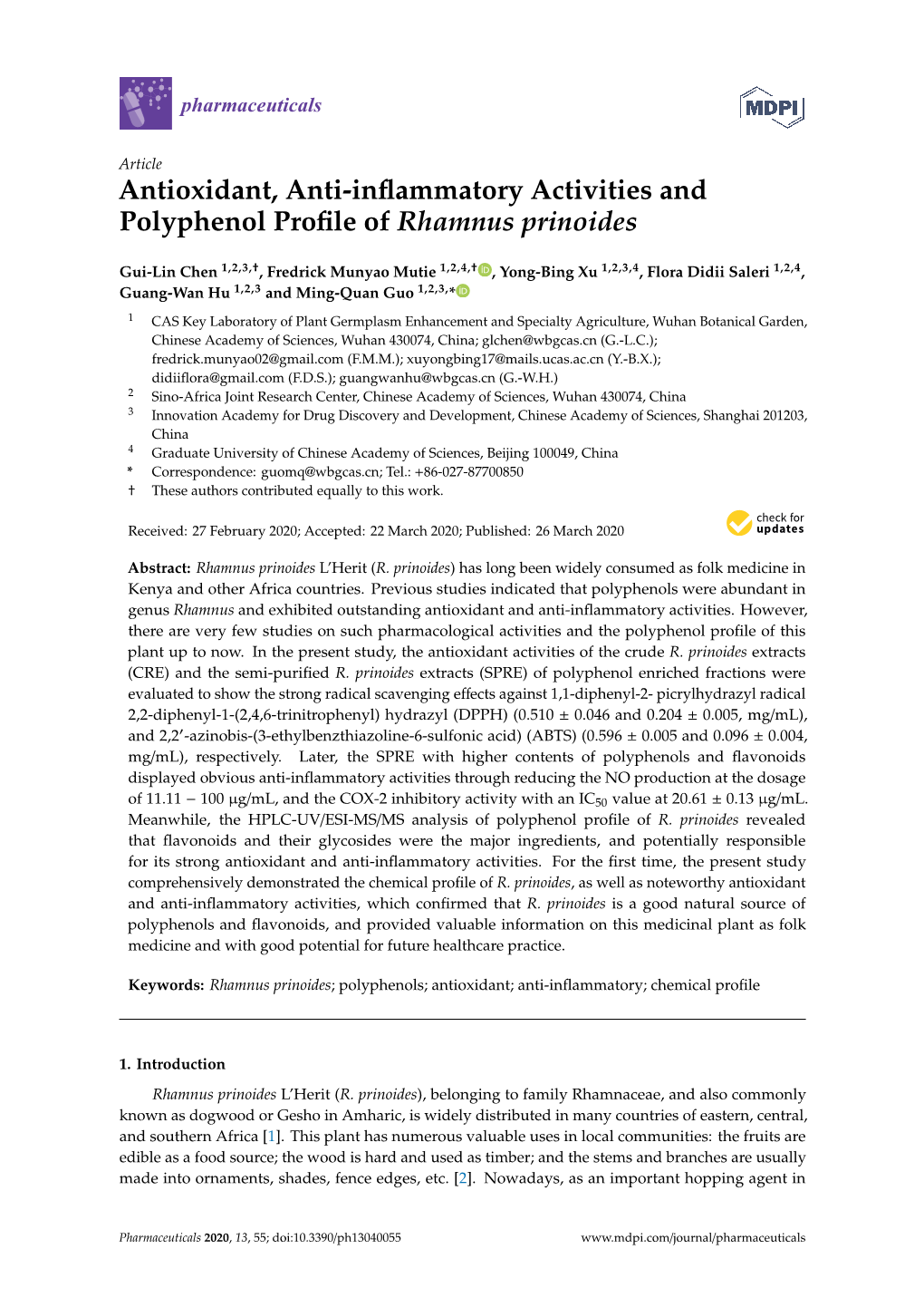 Antioxidant, Anti-Inflammatory Activities and Polyphenol Profile Of