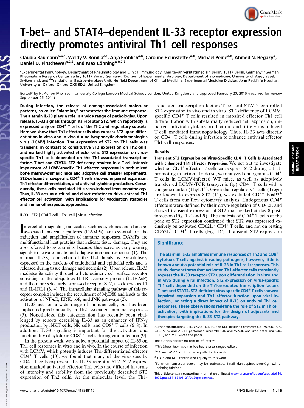 And STAT4–Dependent IL-33 Receptor Expression Directly Promotes Antiviral Th1 Cell Responses