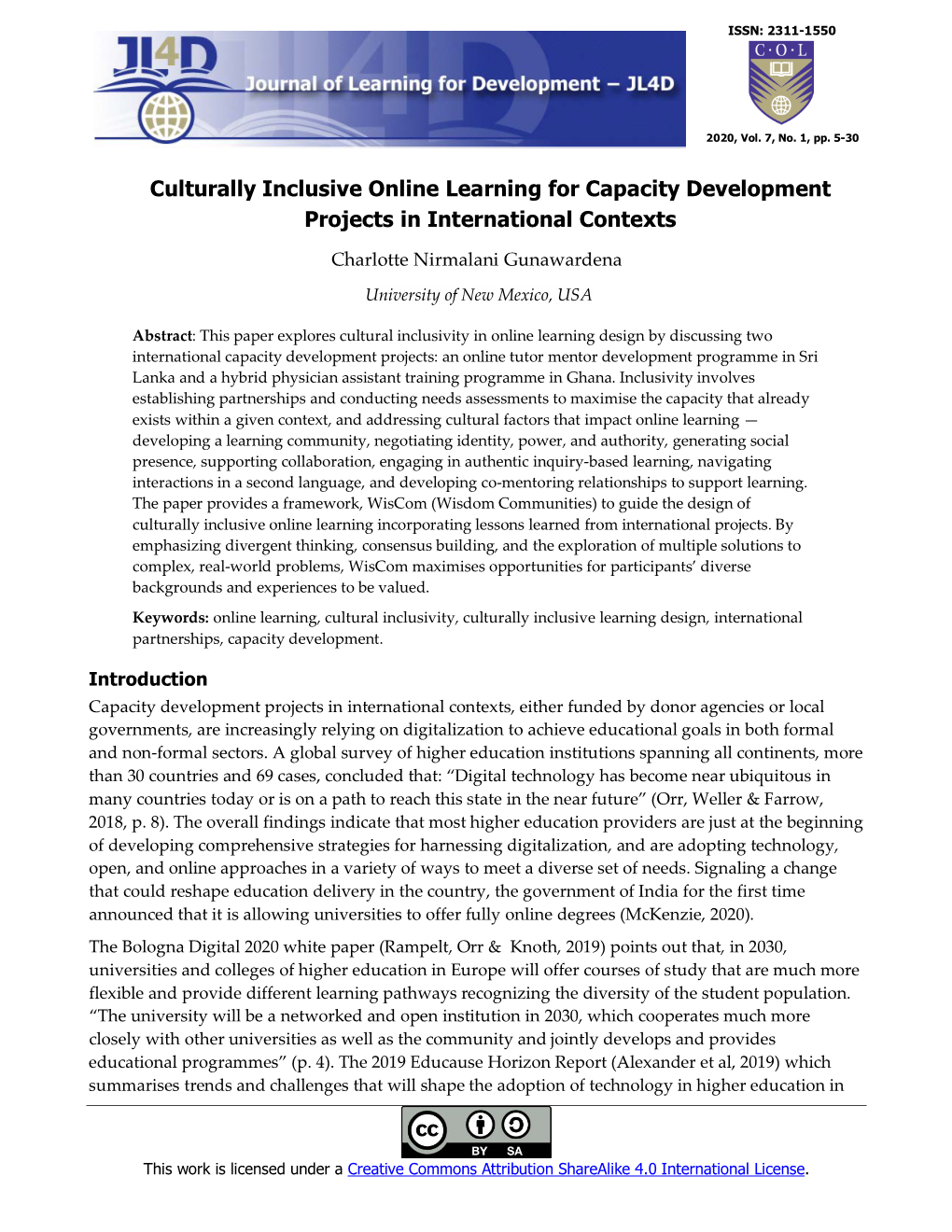 Culturally Inclusive Online Learning for Capacity Development Projects in International Contexts