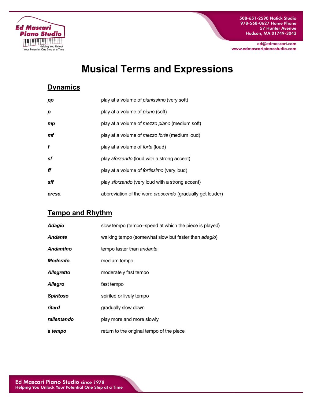 Musical Terms & Expressions