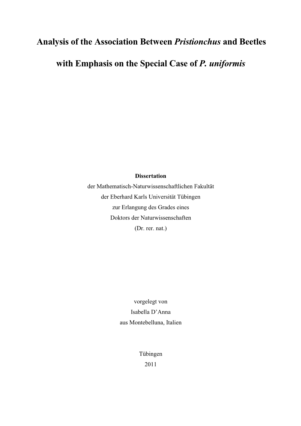 Analysis of the Association Between Pristionchus and Beetles with Emphasis on the Special Case of P