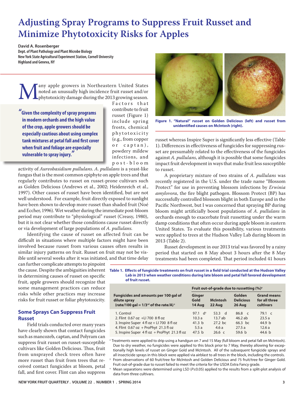 Adjusting Spray Programs to Suppress Fruit Russet and Minimize Phytotoxicity Risks for Apples David A