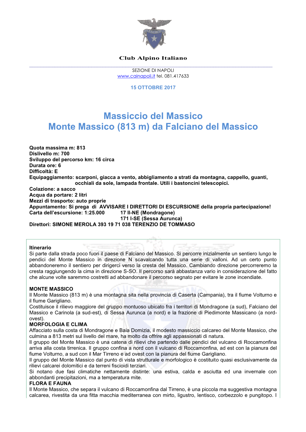 Massiccio Del Massico Monte Massico (813 M) Da Falciano Del Massico